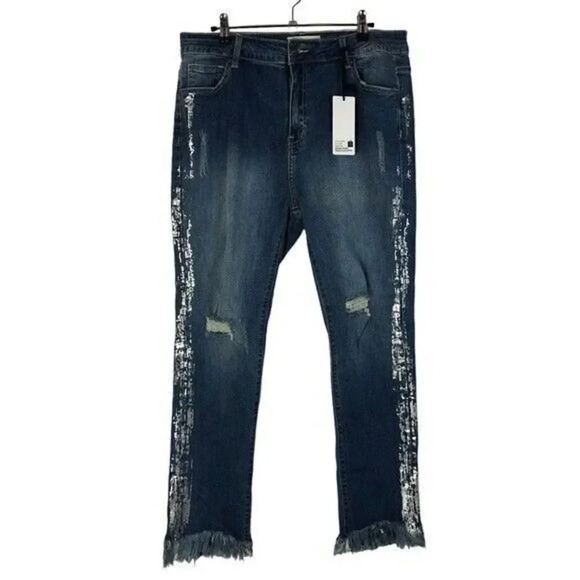 Boutique Hammer Jeans Dark Wash Distressed Skinny Jeans 14 - Picture 1 of 5